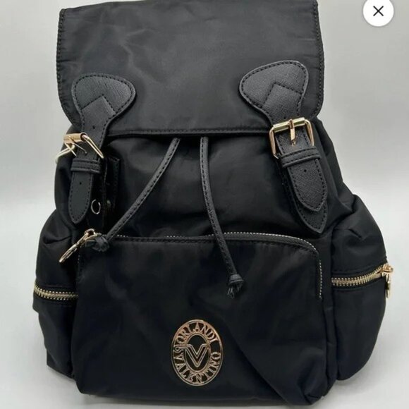 Valentino Orlandi Handbags - Valentino Orlandi NEW Black Vinyl & Vegan Leather Backpack & Zip Pouc…